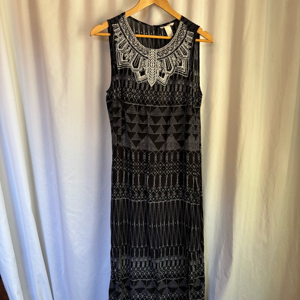 H&M Black Patterned Sleeveless Dress Casual